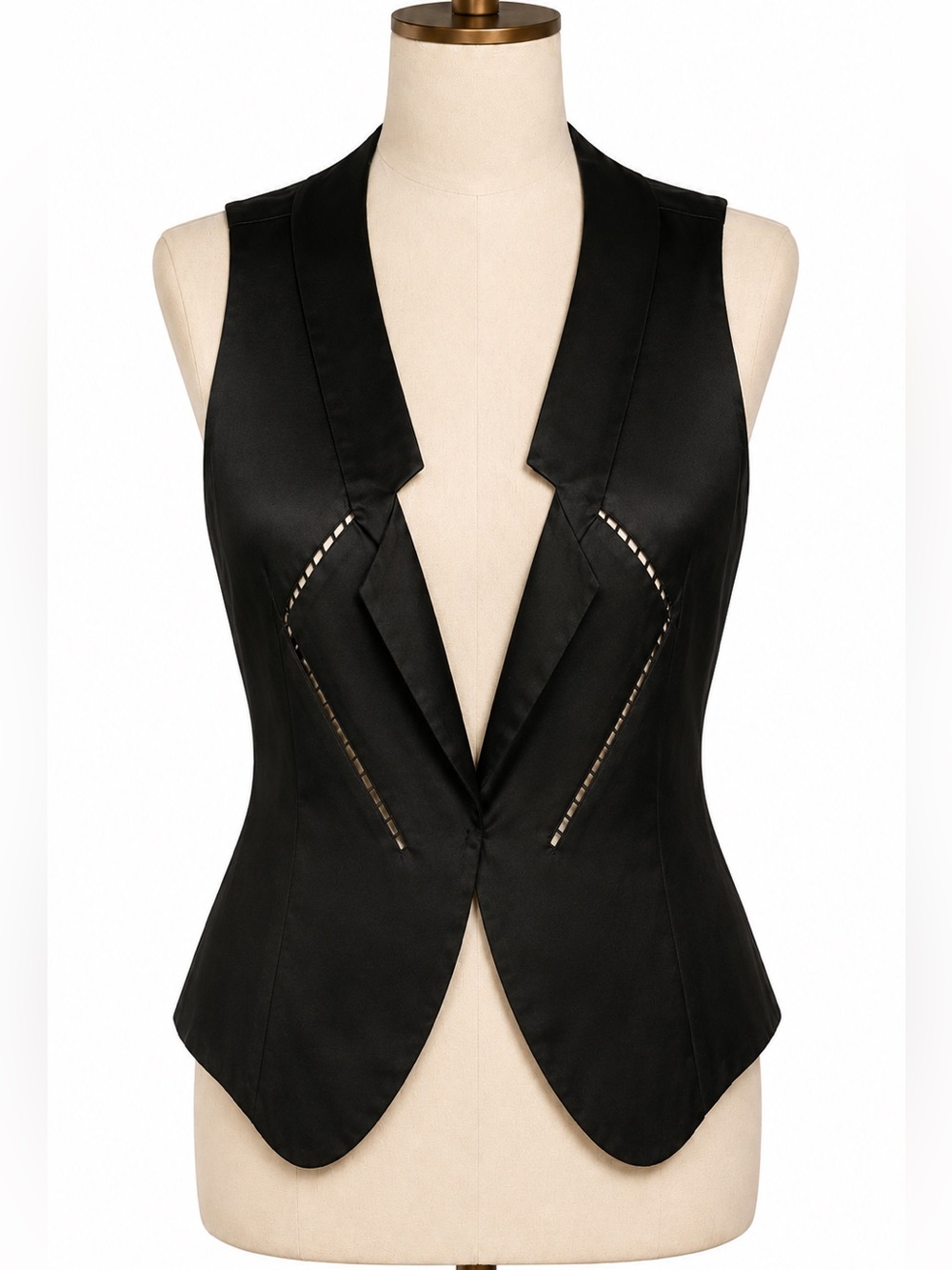 Chloe silk Black Tailored Waistcoat / Vest with open seam detail. Size 6